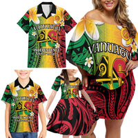 Vanuatu Independence Day Family Matching Off Shoulder Short Dress and Hawaiian Shirt Long God Yumi Stanap Happy 46th Anniversary LT14 - Polynesian Pride