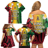 Vanuatu Independence Day Family Matching Off Shoulder Short Dress and Hawaiian Shirt Long God Yumi Stanap Happy 46th Anniversary LT14 - Polynesian Pride