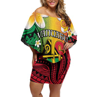 Vanuatu Independence Day Family Matching Off Shoulder Short Dress and Hawaiian Shirt Long God Yumi Stanap Happy 46th Anniversary LT14 Mom's Dress Reggae - Polynesian Pride
