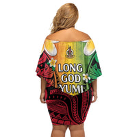 Vanuatu Independence Day Family Matching Off Shoulder Short Dress and Hawaiian Shirt Long God Yumi Stanap Happy 46th Anniversary LT14 - Polynesian Pride