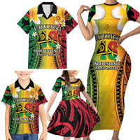 Vanuatu Independence Day Family Matching Short Sleeve Bodycon Dress and Hawaiian Shirt Long God Yumi Stanap Happy 46th Anniversary LT14 - Polynesian Pride