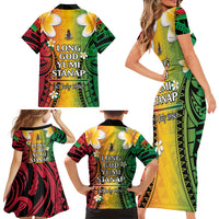 Vanuatu Independence Day Family Matching Short Sleeve Bodycon Dress and Hawaiian Shirt Long God Yumi Stanap Happy 46th Anniversary LT14 - Polynesian Pride