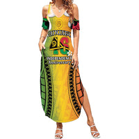 Vanuatu Independence Day Family Matching Summer Maxi Dress and Hawaiian Shirt Long God Yumi Stanap Happy 46th Anniversary LT14 Mom's Dress Reggae - Polynesian Pride