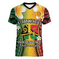 Vanuatu Independence Day Women V-Neck T-Shirt Long God Yumi Stanap Happy 45th Anniversary LT14