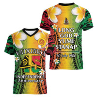 Vanuatu Independence Day Women V-Neck T-Shirt Long God Yumi Stanap Happy 45th Anniversary LT14