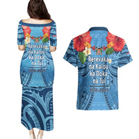 Fiji Day Couples Matching Puletasi and Hawaiian Shirt Happy 54 Years Of Independence Tapa Pattern Blue LT14 - Polynesian Pride