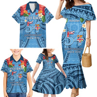 Fiji Day Family Matching Mermaid Dress and Hawaiian Shirt Happy 54 Years Of Independence Tapa Pattern Blue LT14 - Polynesian Pride