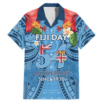 Fiji Day Family Matching Mermaid Dress and Hawaiian Shirt Happy 54 Years Of Independence Tapa Pattern Blue LT14 Dad's Shirt - Short Sleeve Blue - Polynesian Pride