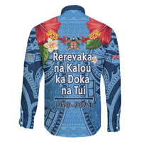 Fiji Day Family Matching Mermaid Dress and Hawaiian Shirt Happy 54 Years Of Independence Tapa Pattern Blue LT14 - Polynesian Pride