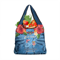 Fiji Day Grocery Bag Happy 54 Years Of Independence Tapa Pattern Blue