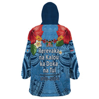 Fiji Day Wearable Blanket Hoodie Happy 54 Years Of Independence Tapa Pattern Blue