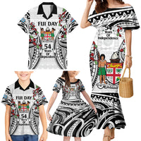 Fiji Day Family Matching Mermaid Dress and Hawaiian Shirt Happy 54 Years Of Independence Tapa Pattern White LT14 - Polynesian Pride