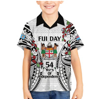 Fiji Day Family Matching Mermaid Dress and Hawaiian Shirt Happy 54 Years Of Independence Tapa Pattern White LT14 Son's Shirt White - Polynesian Pride