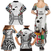 Fiji Day Family Matching Summer Maxi Dress and Hawaiian Shirt Happy 54 Years Of Independence Tapa Pattern White