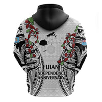 Fiji Day Zip Hoodie Happy 54 Years Of Independence Tapa Pattern White