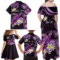 Personalised Aloha Hawaii Kauai Island Family Matching Off Shoulder Maxi Dress and Hawaiian Shirt Garden Isle Map Sea Turtle Plumeria