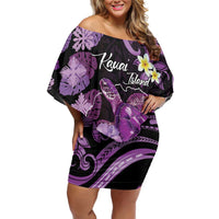 Personalised Aloha Hawaii Kauai Island Off Shoulder Short Dress Garden Isle Map Sea Turtle Plumeria