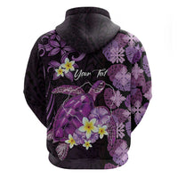 Personalised Aloha Hawaii Kauai Island Zip Hoodie Garden Isle Map Sea Turtle Plumeria