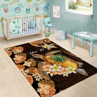 Personalised Aloha Hawaii Lanai Island Area Rug Pineapple Isle Map Sea Turtle Plumeria