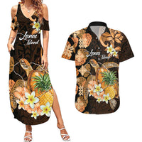 Personalised Aloha Hawaii Lanai Island Couples Matching Summer Maxi Dress and Hawaiian Shirt Pineapple Isle Map Sea Turtle Plumeria