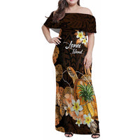 Personalised Aloha Hawaii Lanai Island Family Matching Off Shoulder Maxi Dress and Hawaiian Shirt Pineapple Isle Map Sea Turtle Plumeria
