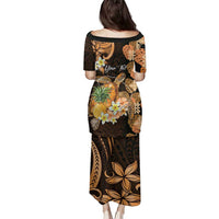 Personalised Aloha Hawaii Lanai Island Family Matching Puletasi and Hawaiian Shirt Pineapple Isle Map Sea Turtle Plumeria