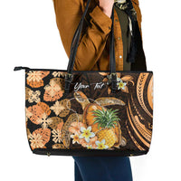 Personalised Aloha Hawaii Lanai Island Leather Tote Bag Pineapple Isle Map Sea Turtle Plumeria