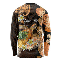 Personalised Aloha Hawaii Lanai Island Long Sleeve Shirt Pineapple Isle Map Sea Turtle Plumeria
