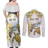 Personalised Aloha Hawaii Niihau Island Couples Matching Off Shoulder Maxi Dress and Long Sleeve Button Shirt Forbidden Isle Map Shell Lei