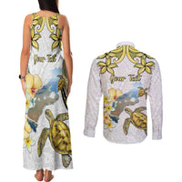 Personalised Aloha Hawaii Niihau Island Couples Matching Tank Maxi Dress and Long Sleeve Button Shirt Forbidden Isle Map Shell Lei