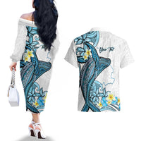 Personalised Aloha Hawaii Kahoolawe Island Couples Matching Off The Shoulder Long Sleeve Dress and Hawaiian Shirt Target Isle Map With Humpback Whale