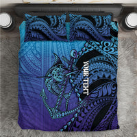 Personalised Polynesia Blue Marlin Fishing Bedding Set Marlin Anchor Tattoo Polynesian Pattern