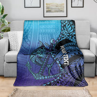 Personalised Polynesia Blue Marlin Fishing Blanket Marlin Anchor Tattoo Polynesian Pattern