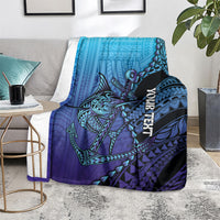 Personalised Polynesia Blue Marlin Fishing Blanket Marlin Anchor Tattoo Polynesian Pattern