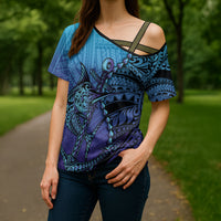 Personalised Polynesia Blue Marlin Fishing Cross Shoulder Shirt Marlin Anchor Tattoo Polynesian Pattern