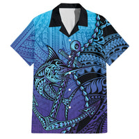 Personalised Polynesia Blue Marlin Fishing Family Matching Off Shoulder Maxi Dress and Hawaiian Shirt Marlin Anchor Tattoo Polynesian Pattern