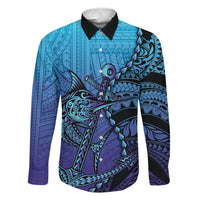 Personalised Polynesia Blue Marlin Fishing Family Matching Off Shoulder Short Dress and Hawaiian Shirt Marlin Anchor Tattoo Polynesian Pattern