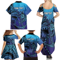 Personalised Polynesia Blue Marlin Fishing Family Matching Summer Maxi Dress and Hawaiian Shirt Marlin Anchor Tattoo Polynesian Pattern