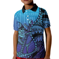 Personalised Polynesia Blue Marlin Fishing Kid Polo Shirt Marlin Anchor Tattoo Polynesian Pattern