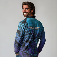 Personalised Polynesia Blue Marlin Fishing Long Sleeve Polo Shirt Marlin Anchor Tattoo Polynesian Pattern