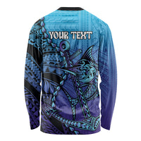 Personalised Polynesia Blue Marlin Fishing Long Sleeve Shirt Marlin Anchor Tattoo Polynesian Pattern