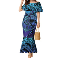 Personalised Polynesia Blue Marlin Fishing Mermaid Dress Marlin Anchor Tattoo Polynesian Pattern