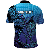 Personalised Polynesia Blue Marlin Fishing Polo Shirt Marlin Anchor Tattoo Polynesian Pattern