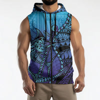 Personalised Polynesia Blue Marlin Fishing Sleeveless Zip Hoodie Marlin Anchor Tattoo Polynesian Pattern