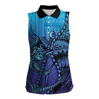 Personalised Polynesia Blue Marlin Fishing Women Sleeveless Polo Shirt Marlin Anchor Tattoo Polynesian Pattern