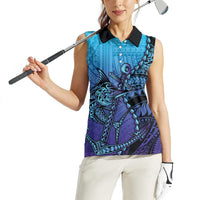 Personalised Polynesia Blue Marlin Fishing Women Sleeveless Polo Shirt Marlin Anchor Tattoo Polynesian Pattern