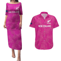 Custom New Zealand Silver Fern Rugby Couples Matching Puletasi and Hawaiian Shirt Go Aotearoa - Pink Version