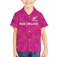Custom New Zealand Silver Fern Rugby Family Matching Short Sleeve Bodycon Dress and Hawaiian Shirt Go Aotearoa - Pink Version