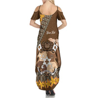 Personalised Tonga Language Week Family Matching Summer Maxi Dress and Hawaiian Shirt Malo e Lelei Tongan Ngatu Pattern - Brown