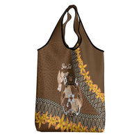Personalised Tonga Language Week Grocery Bag Malo e Lelei Tongan Ngatu Pattern - Brown
